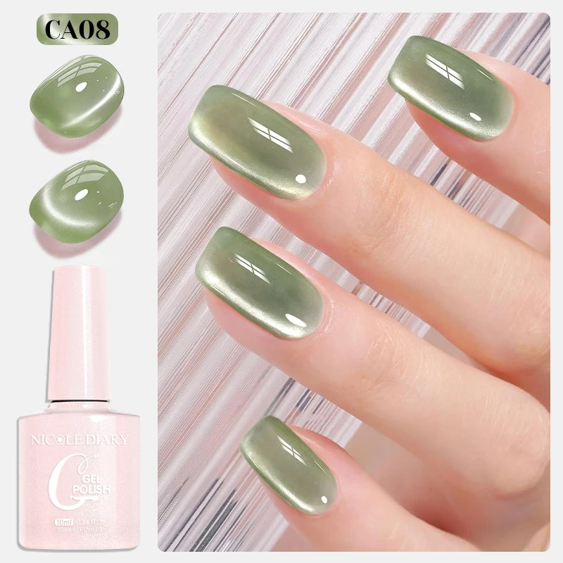 NICOLE DIARY Glass Beads Cat Magnetic Gel Nail Polish Spring Summer Gel Nail Sparkly Gel Varnish Soak off Nail Manicure Art