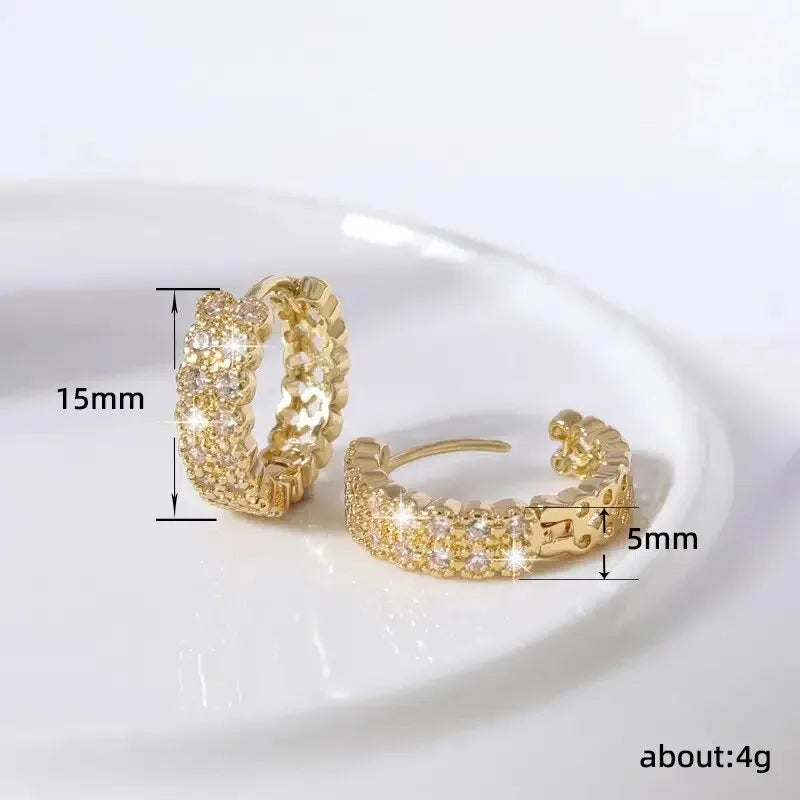 Trendy Gold Color Cubic Zirconia Round Copper Earrings For Women Metal Crystal Earring Party Birthday Everyday Jewelry