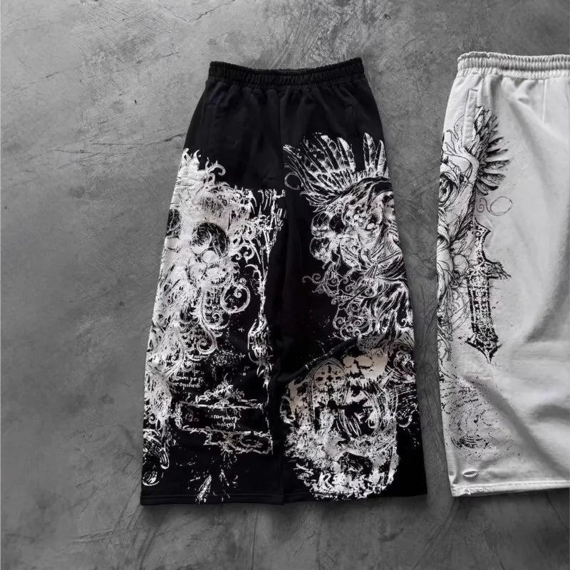 Y2K Vintage Casual Pants Goth Skull Direct Spray Printing Floor Pants Oversized Unisex Streetwear Fashion Men's Clothing Joggers
