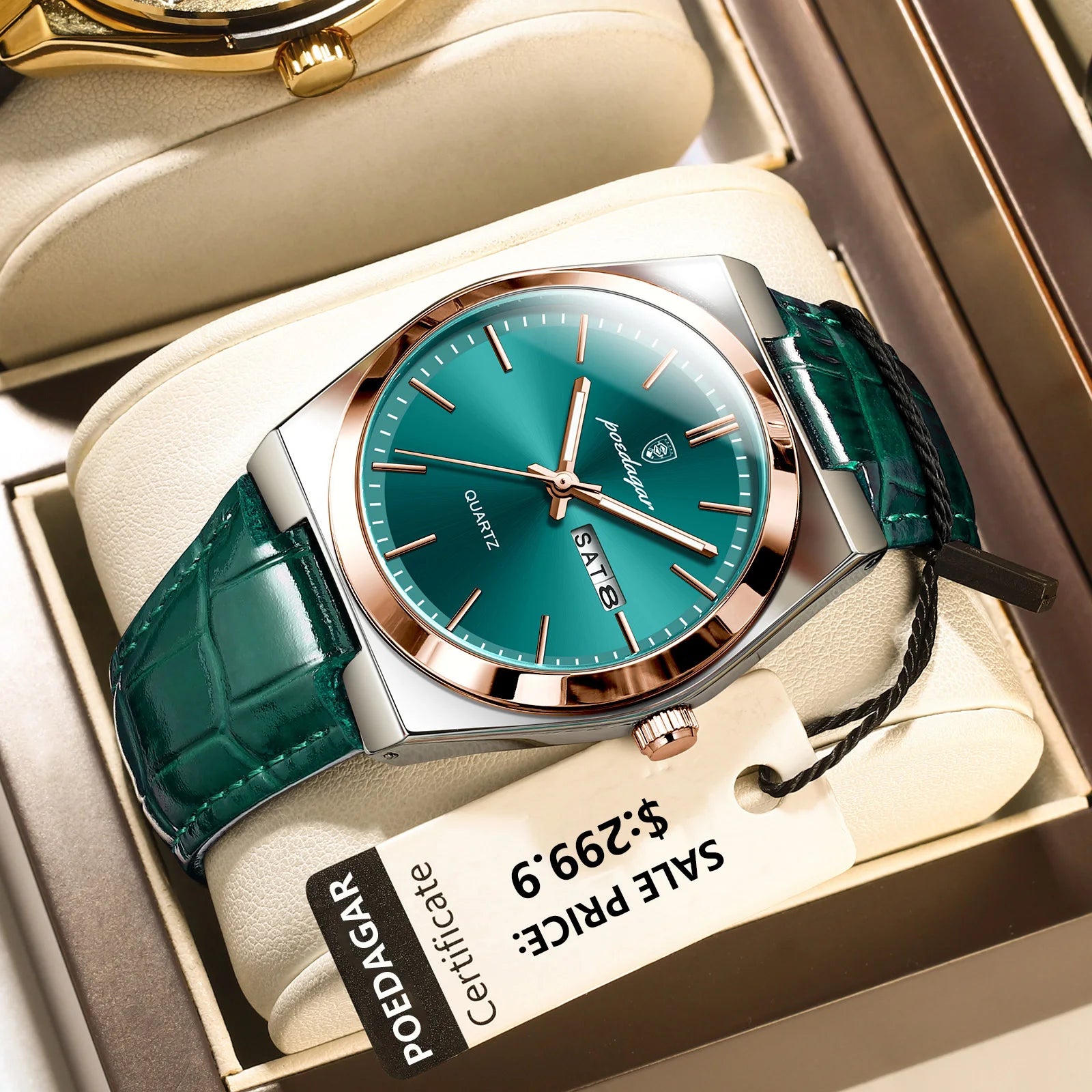 POEDAGAR Luxury Watch for Men Military Leather Man Wristwatch Quartz Clock Waterproof Luminous Date Week Men's Watches Reloj+box