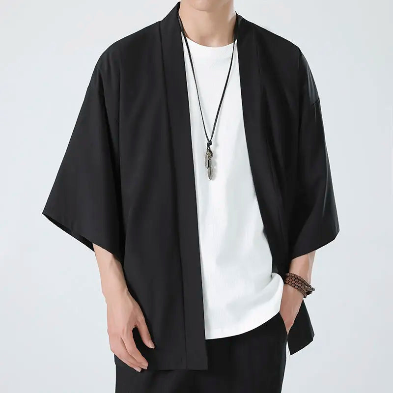 Japanese Costume Shirt Men Summer Kimono Harajuku Style Tops Coat Japan Haori Short Sleeve Traditional Loose Casual Shirt Yukata