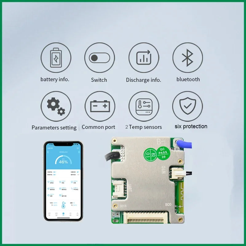 JiaBaiDa Automized Identify 7s-14s 7S 8S 9S 10S 11S 12S 13S 14S 20A 30A 40A 50A LFP NMC Smart BMS 24V 36V 48V