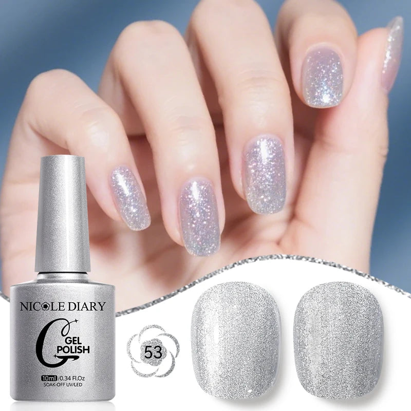 NICOLE DIARY Glass Beads Cat Magnetic Gel Nail Polish Spring Summer Gel Nail Sparkly Gel Varnish Soak off Nail Manicure Art