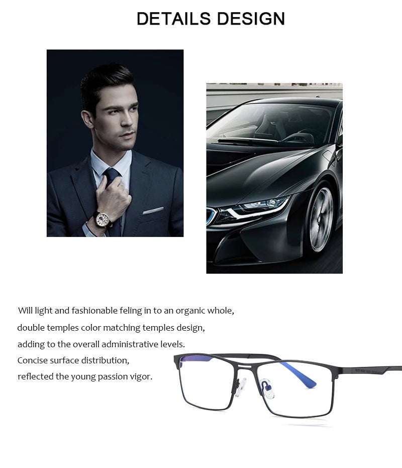 SZTZX Men Business Reading Glasses Anti Blue Light Myopia Prescription Eyeglasses Ultralight Photochromic Optical Sunglasses