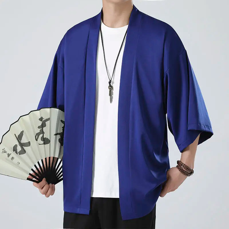 Japanese Costume Shirt Men Summer Kimono Harajuku Style Tops Coat Japan Haori Short Sleeve Traditional Loose Casual Shirt Yukata