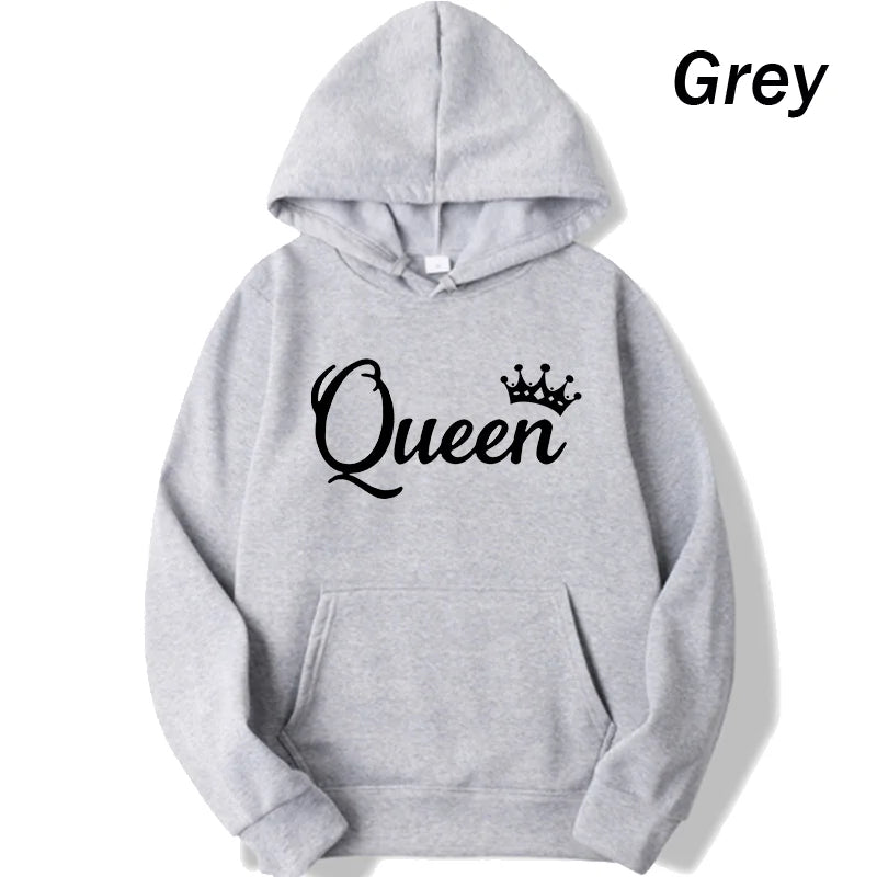 Women And Men Couple Hoodies Long Sleeved Hoodies King And Queen Printed Lover Hooded Sweatershirt Couple Hoodies