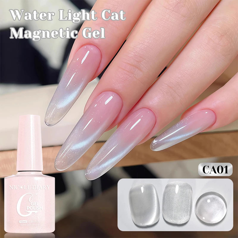 NICOLE DIARY Glass Beads Cat Magnetic Gel Nail Polish Spring Summer Gel Nail Sparkly Gel Varnish Soak off Nail Manicure Art