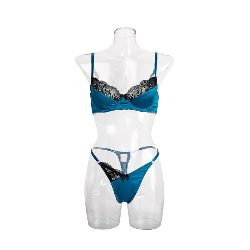 Patchwork Bra Brief Sets Navy Blue Lace Sexy Lingerie Fashion Thin Underwear Comfortable Panties New Arrivals Exotic Sets