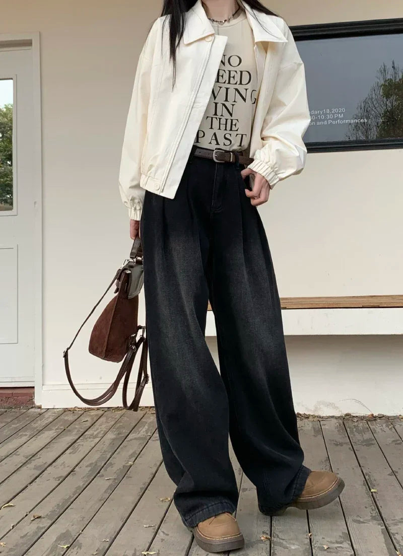 ZOENOVA Early 2024 Baggy Retro Jean Woman Nostalgic Loose Wide Leg Jeans White Pants Women Fashion Korean Pantalones De Mujer