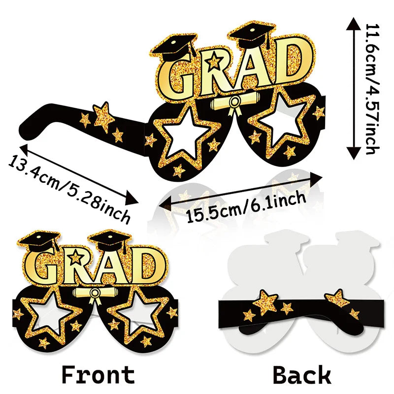 8pcs Graduation Party Decorations 2025 Paper Glitter Glasses Happy Graduation Grad Photo Booth Props Party Graduation Gifts
