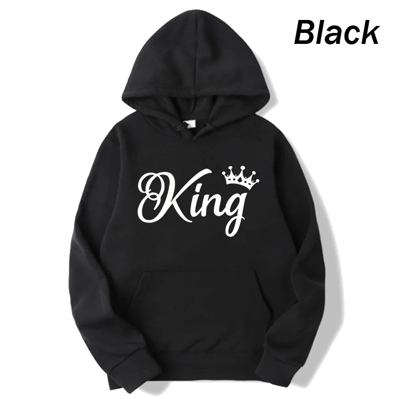 Women And Men Couple Hoodies Long Sleeved Hoodies King And Queen Printed Lover Hooded Sweatershirt Couple Hoodies