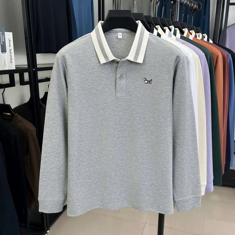 Luxury Brand Men's 100% Cotton Print Long Sleeve Polo Shirt Original Autumn Design Simple Trendy Business Lapel T-shirt Menswear