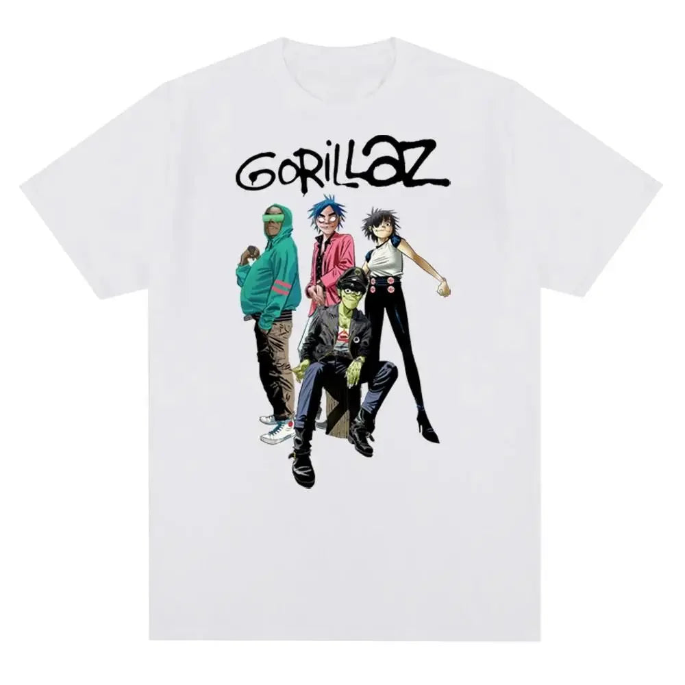 Music Band Gorillazs Punk Rock Print T Shirt 90s Casual Fashion Short Sleeve T Shirt Unisex Harajuku Kawaii T-shirt Y2K Clothing