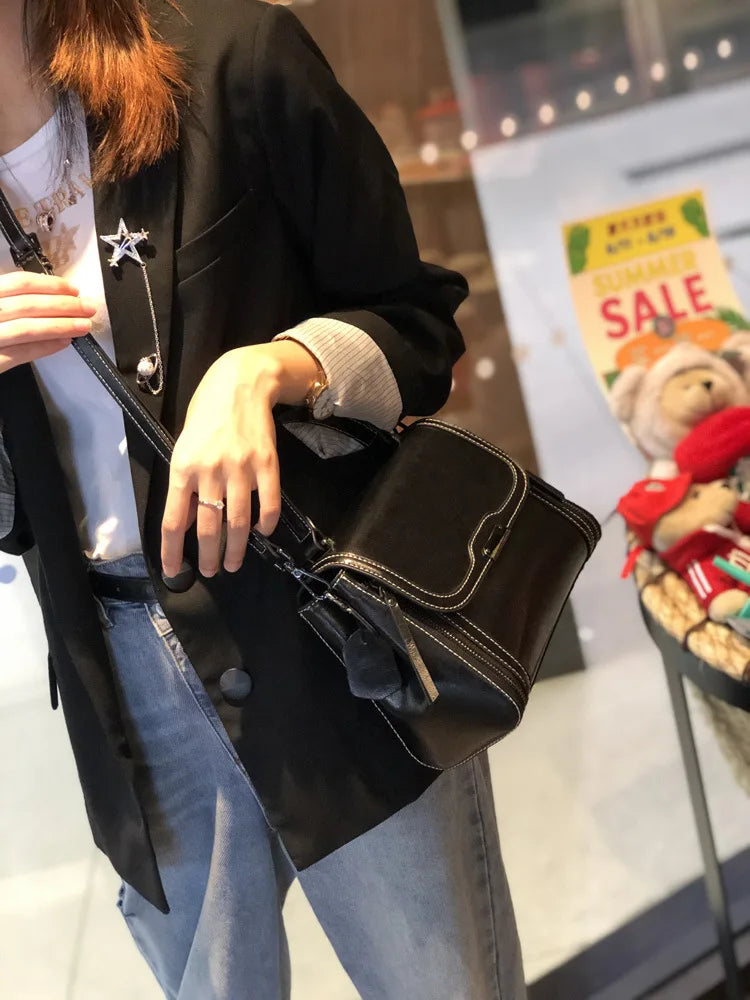 Oil Wax Cowhide Leather Women's Handbag 2024 New Crossbody Bag Lady Commuter Summer Bag Handbill Shoulder Messenger Bags