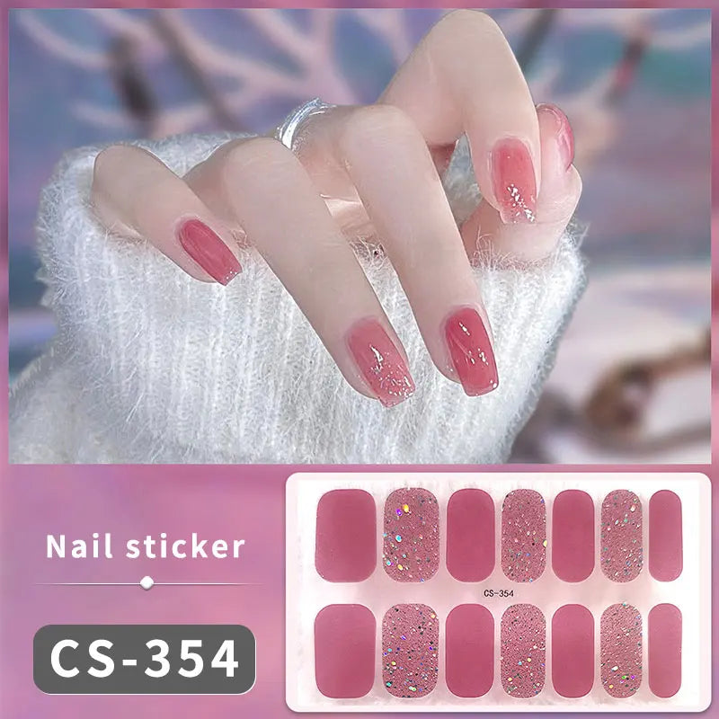 1pc DIY Baking-free Nail Stickers Long-Lasting Solid Color Fresh Flowers Christmas Autumn Nail Strips Patch Full Cover Decal