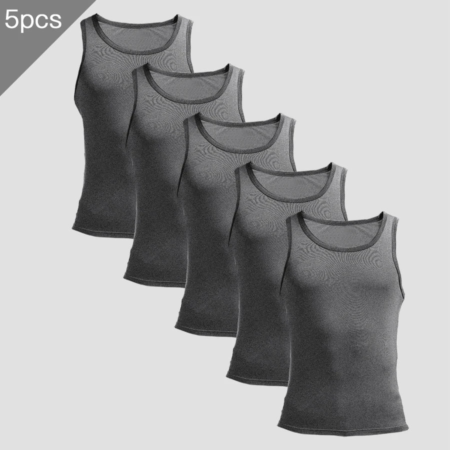 5PCS Men's summer trendy slim-fit hurdling style, modal, wearing a white undershirt underneath, men's tight-fitting