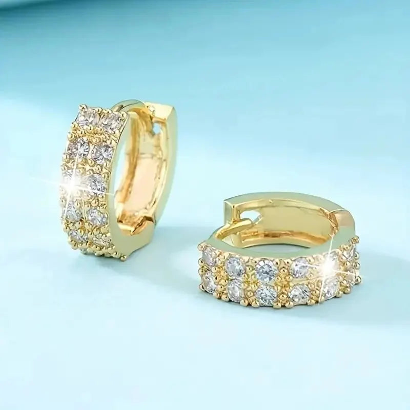 Trendy Gold Color Cubic Zirconia Round Copper Earrings For Women Metal Crystal Earring Party Birthday Everyday Jewelry