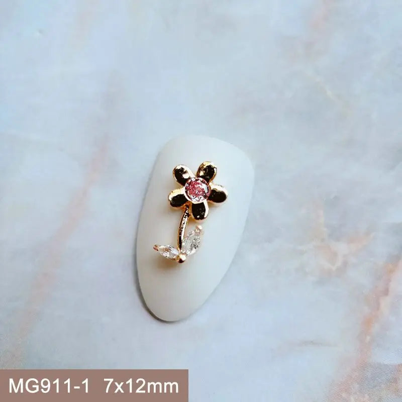 10pcs Summer Shell Starfish Cherry Zircon Crystals Metal Nails Jewelry Decorations Nail Art Accessories Charms Parts Supplies