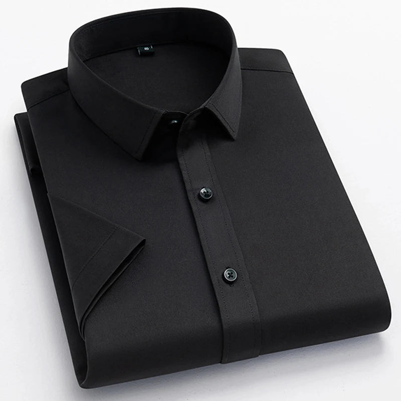 Men's Short Sleeve Shirts Summer Solid Color Polyester Turn Down Color Standard Fit Fashion Elegant Business Smart Dress Shirts