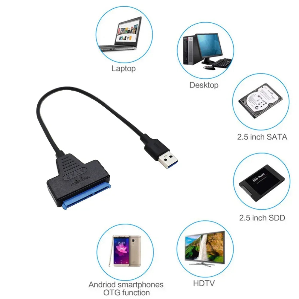 SATA to USB3.0/Type-C Adapter Cable Up To 6 Gbps High Speed Support 2.5 Inch External HDD SSD Hard Drive 22 Pin Sata III Cable