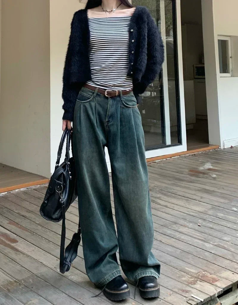 ZOENOVA Early 2024 Baggy Retro Jean Woman Nostalgic Loose Wide Leg Jeans White Pants Women Fashion Korean Pantalones De Mujer