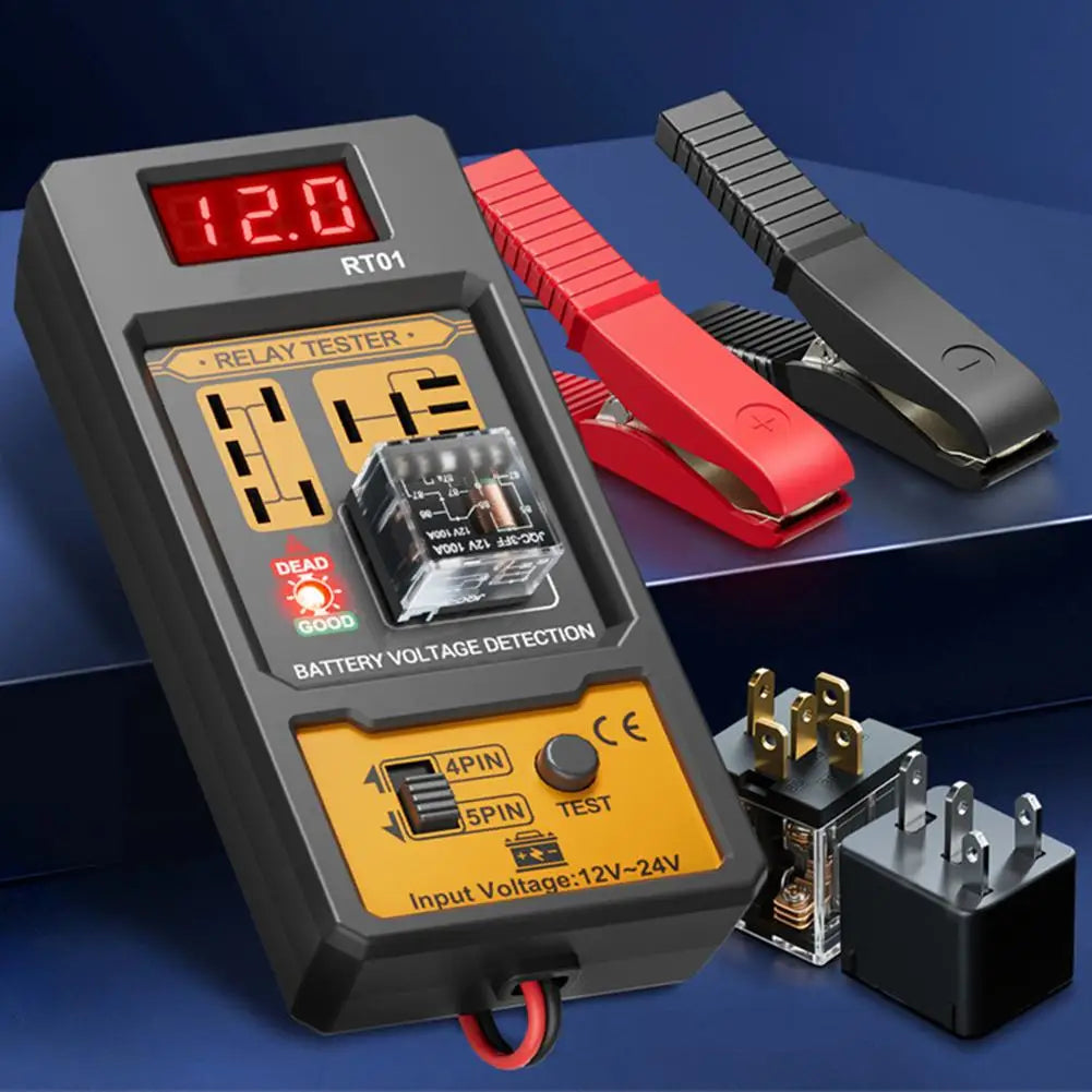 Universal Car Relay Tester Dual Voltage Checker 12/24V Digital Display Automotive LED Indicator Light Relay Diagnostic