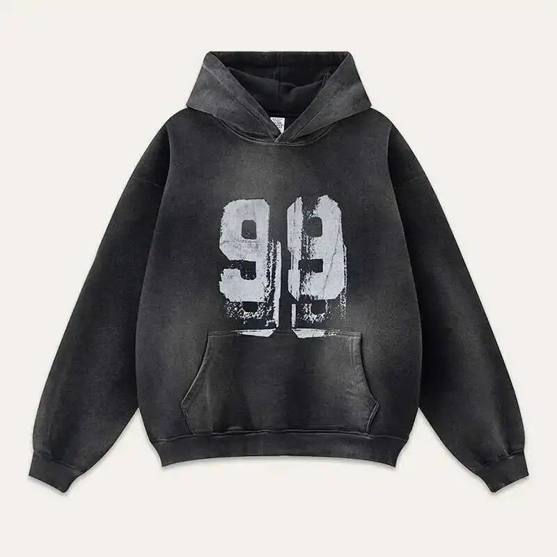 PFNW 2025 Spring High Street Vintage Washed Digital Padded Hooded Sweatshirt Men's American Loose Oversized Pullover Top 28W5695