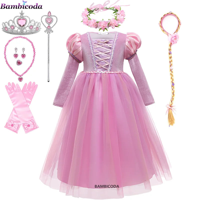 Girl Costume Rapunzel Princess Party Dresses for Girls Tangled Cosplay Vestido Dresses Ball Gowns 3-10Yrs dresses