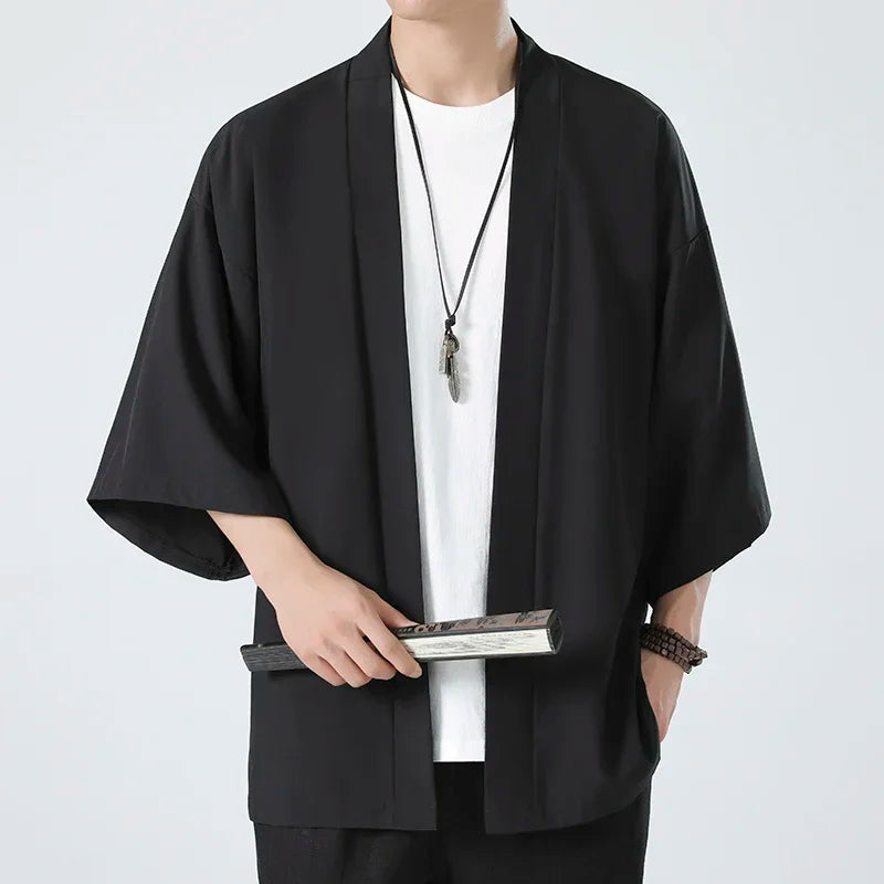 Japanese Costume Shirt Men Summer Kimono Harajuku Style Tops Coat Japan Haori Short Sleeve Traditional Loose Casual Shirt Yukata