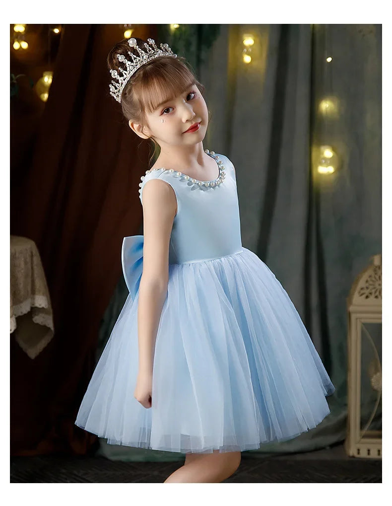 New Girls Princess Dress Summer Tulle Big Bow Girls Wedding Dress Piano Performance Costume Host Costume 2-10 Years Kids Clothes