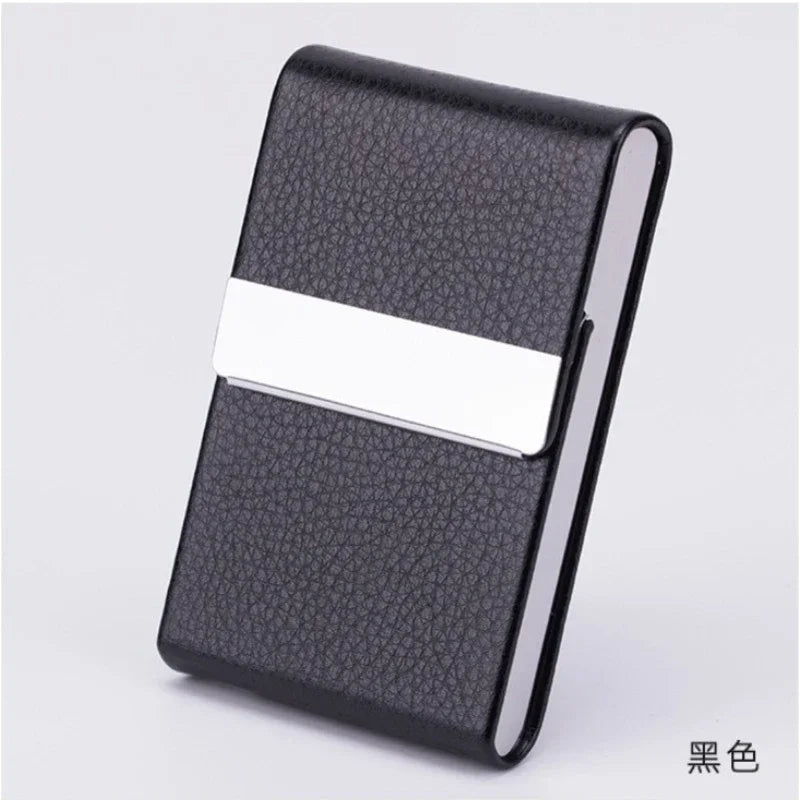 PU Leather & Metal Postcard Box Case with Magnetic Closure, Men's Business Card Holder - Pocket Card/Cigarette Organizer