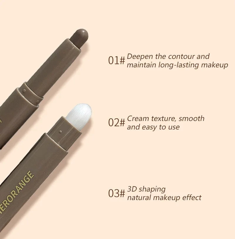 Double Head Contour Stick Bronzer with Brush Face Nose Shadow Cream Contour Pen Waterproof Lasting Contouring Makeup Cosmetics