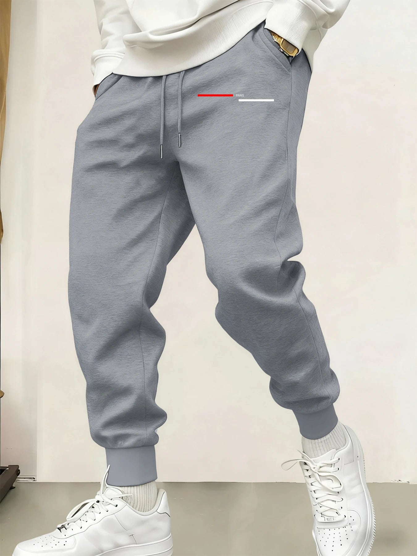 Paris Line Print Mens Sweatpant Trendy Jogging Britches Casual Comfy Long Pants Sports Basic Trousers Unisex Fashion Pant