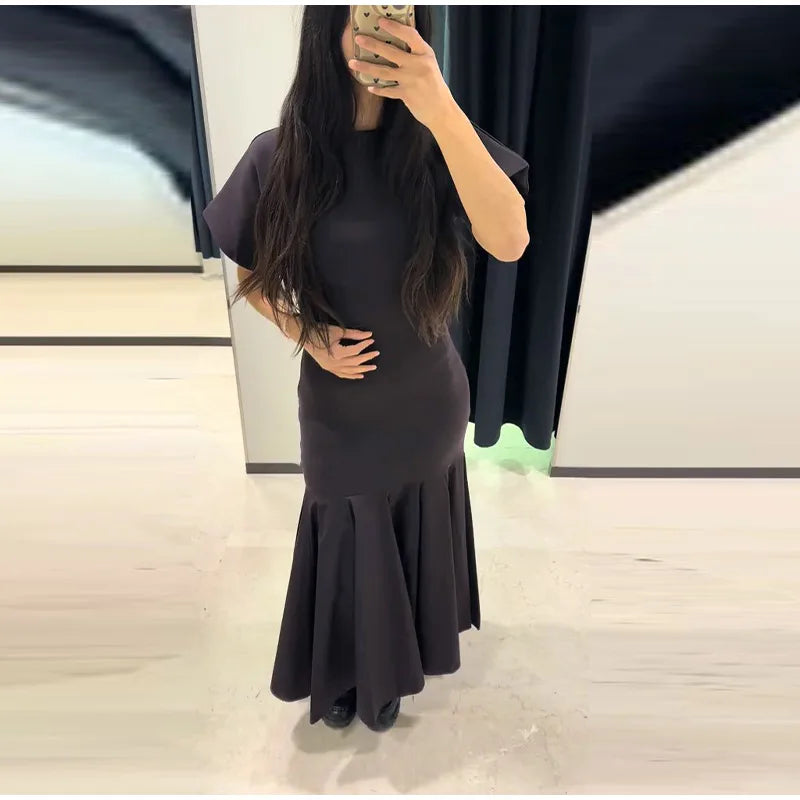 Elegant Women Patchwork Long Dress Short Sleeve O Neck Button A-Line Dresses Spring Summer Vintage Beach Vacation Casual Robes