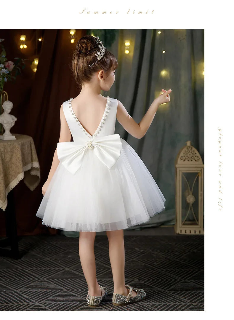 New Girls Princess Dress Summer Tulle Big Bow Girls Wedding Dress Piano Performance Costume Host Costume 2-10 Years Kids Clothes