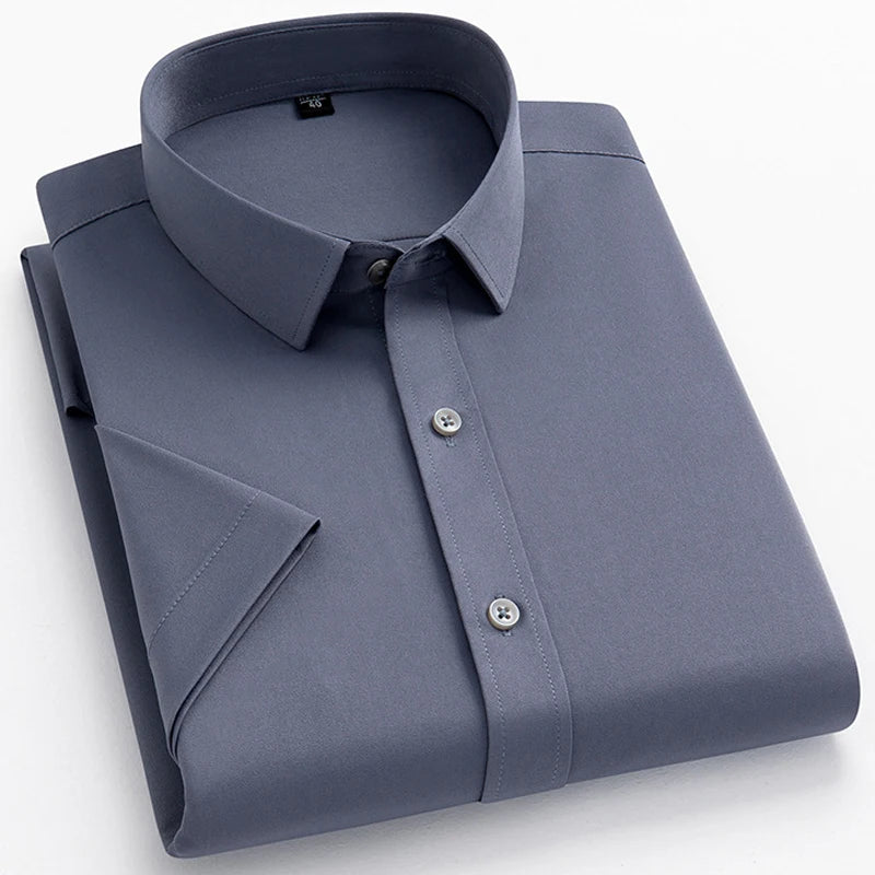 Men's Short Sleeve Shirts Summer Solid Color Polyester Turn Down Color Standard Fit Fashion Elegant Business Smart Dress Shirts