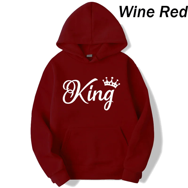 Women And Men Couple Hoodies Long Sleeved Hoodies King And Queen Printed Lover Hooded Sweatershirt Couple Hoodies