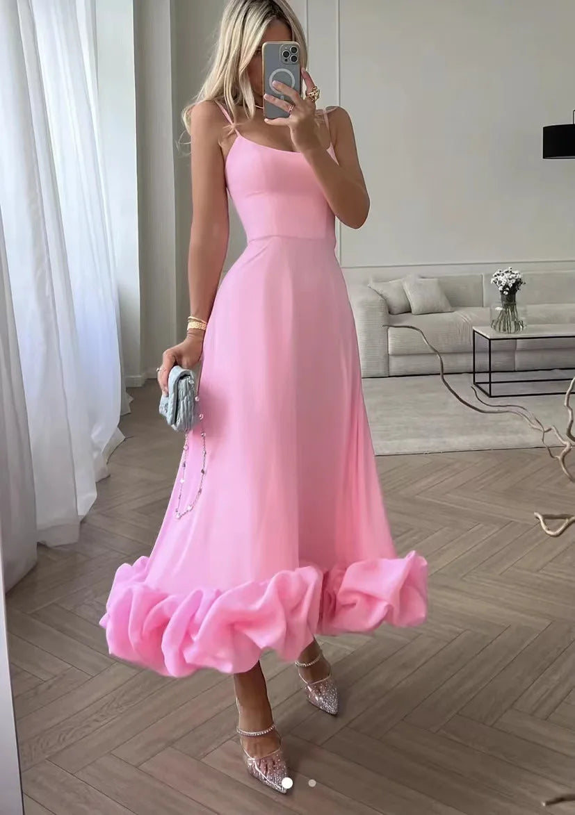 Putao Prom Dresses Fashion Square Empire Summer Party Dress Tea Length Sleeveless Chiffon Ruched Formal Evening Gowns платье жен