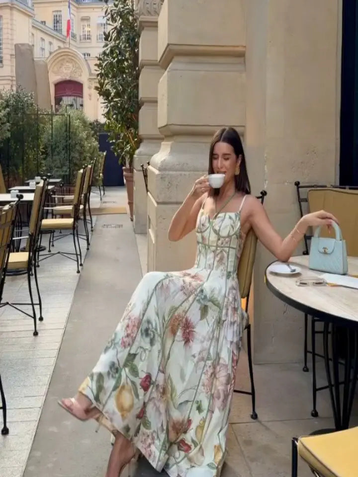 Women's Printed Sleeveless Halter Dress Waist-Closed A-Line Lady Elegant Dresses 2026 Spring Summer Fashion Female Vacation Robe