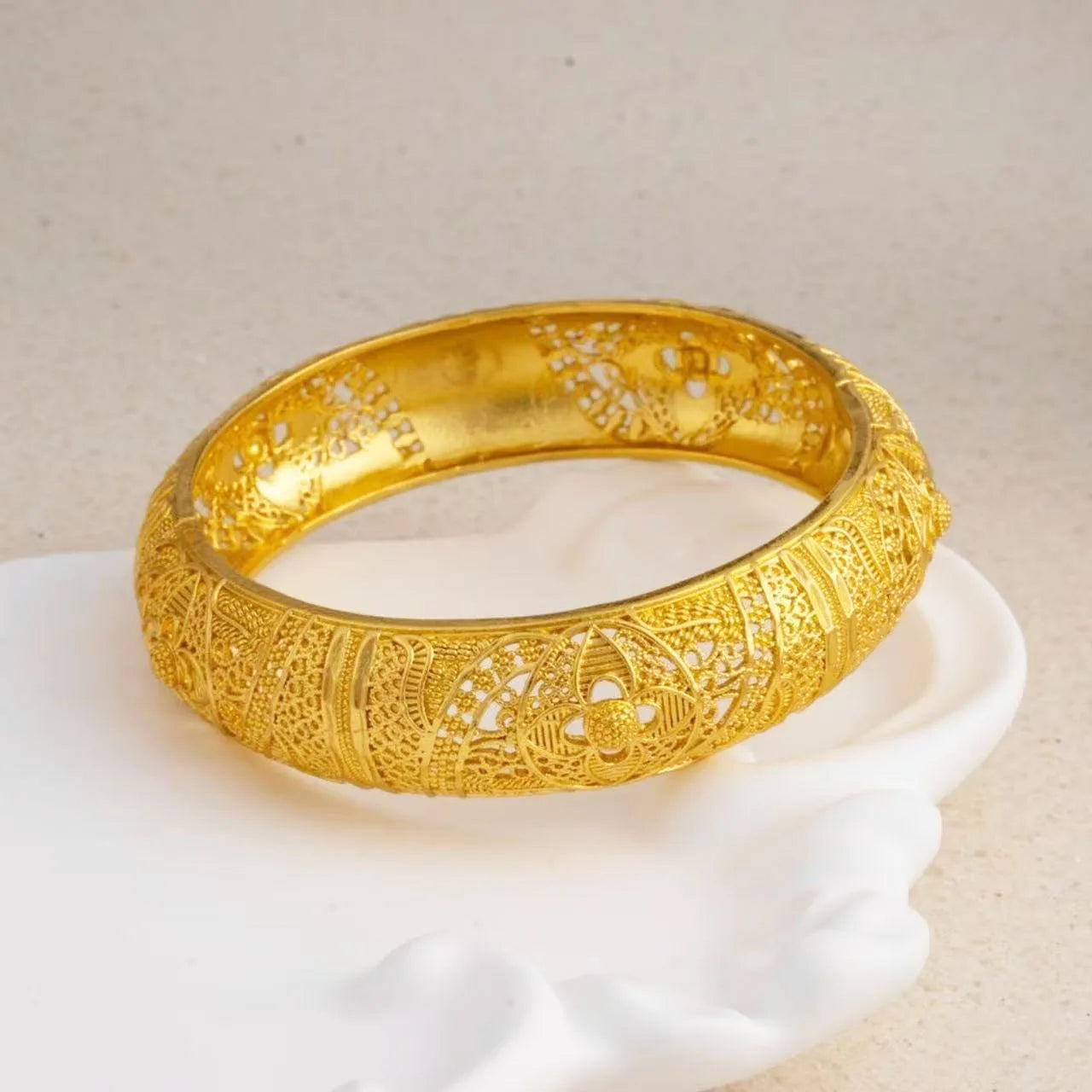 Dubai Gold Bangle for Women, Arab Islamic Luxury Gold Plated Cuff Bangle, Ethiopian 24K Gold Plated Bracelet, Middle East Weddin