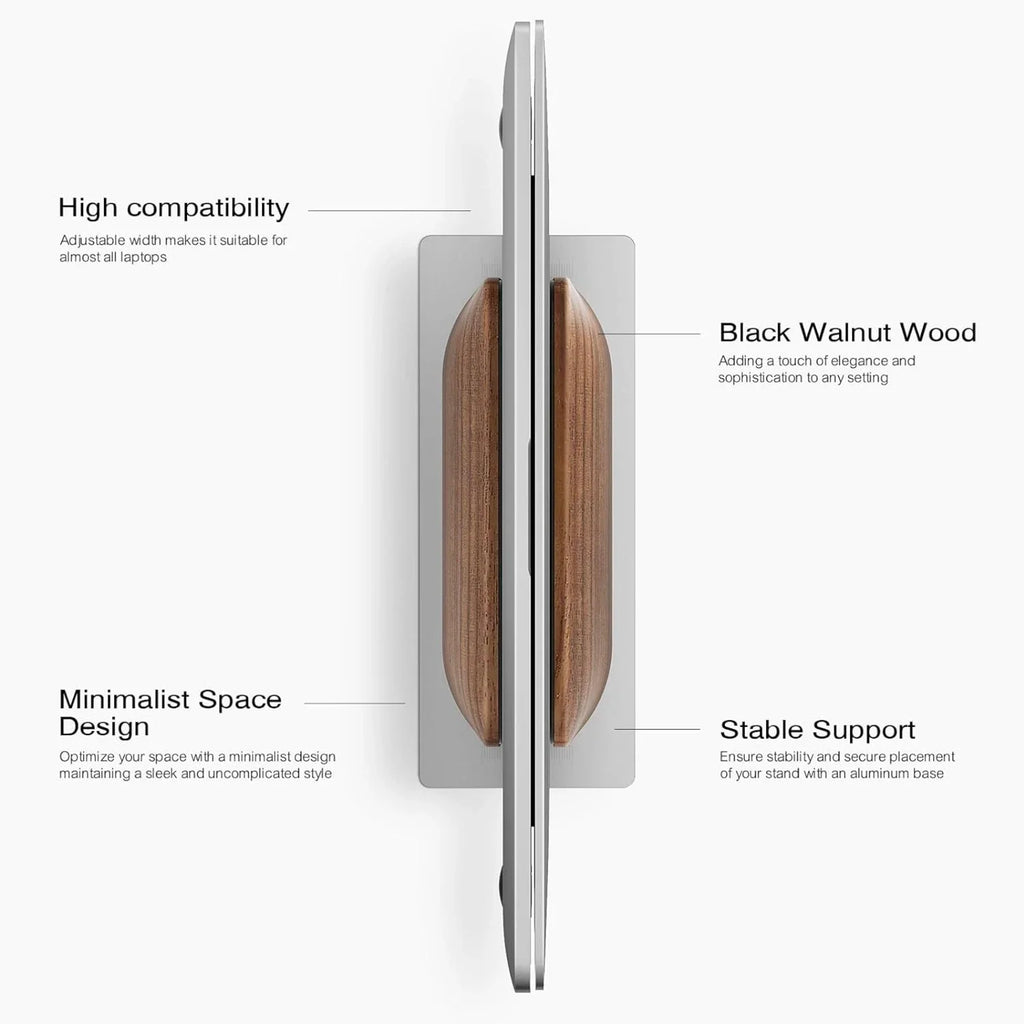 Vertical Laptop Stand Slot Walnut Wooden Laptop Holder Vertical for Desk Width Adjustable Dock with Non-slip Mat for MacBook