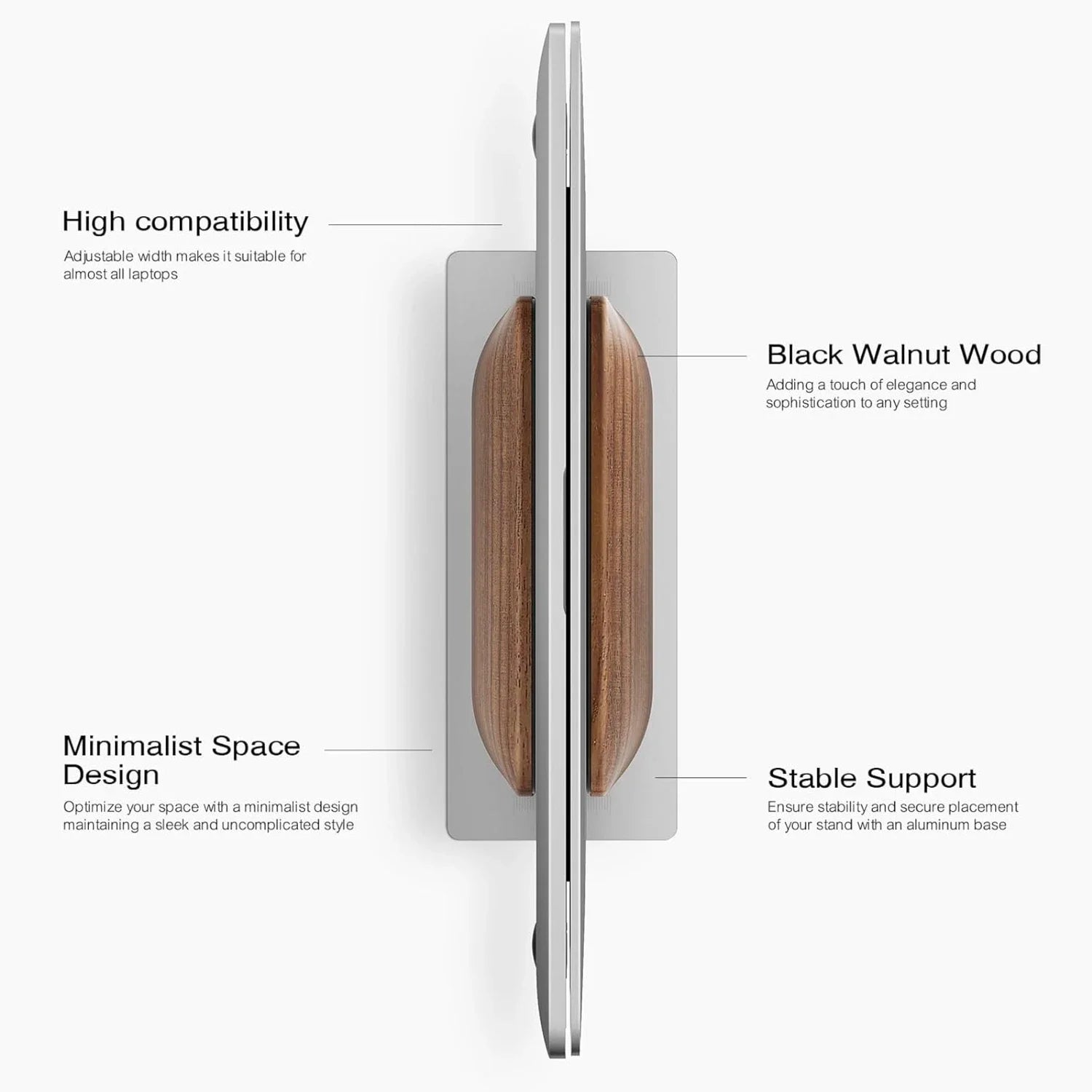 Vertical Laptop Stand Slot Walnut Wooden Laptop Holder Vertical for Desk Width Adjustable Dock with Non-slip Mat for MacBook