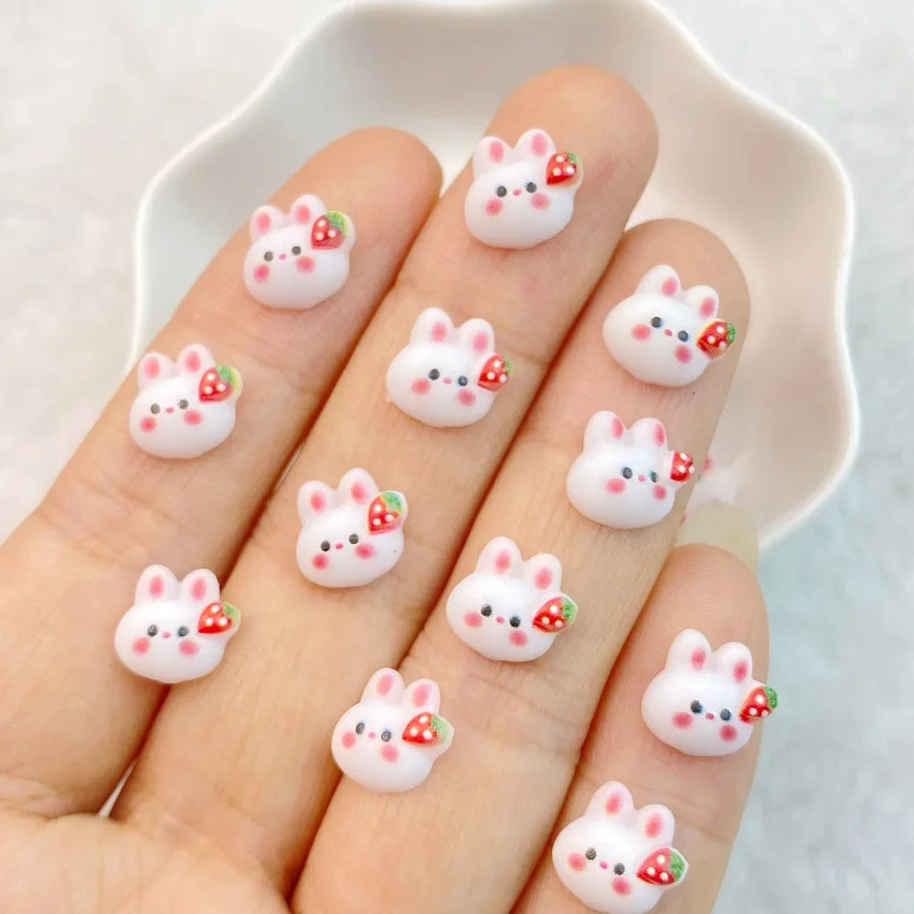 30Pcs Nail Art Accessories Cute mixed color cartoon strawberry rabbit Manicure Design Decorations Resin 3D Charm for Nails DIY