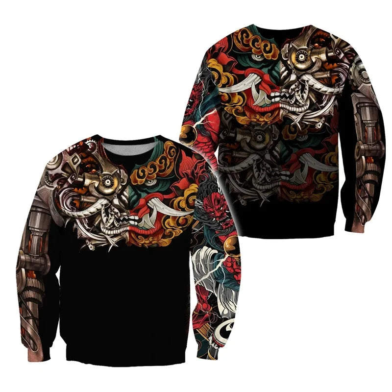 Cool Ghost Mask 3D Printed Hoodies For Men Flower Snake Pattern Long Sleeved Sweatshirt Autumn Oversized Round Neck Pullovers