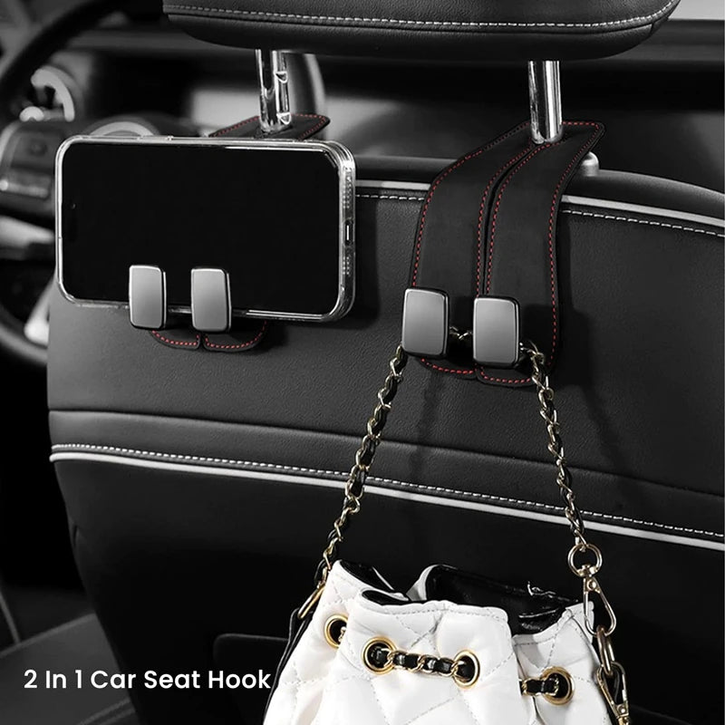 2-in-1 Car Rear Seat Back Hooks – Universal Headrest Hanger Clip with Double Hooks for Storage, Organizing Bags, and Car Interio