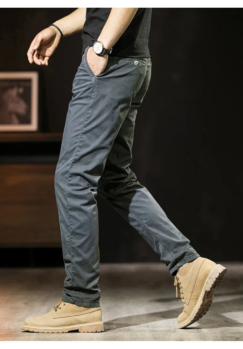 Khaki Gray Black Pants For Men Straight Casual Pants Men Clothing Overalls 2025 Spring Summer Cotton Work Trousers Male