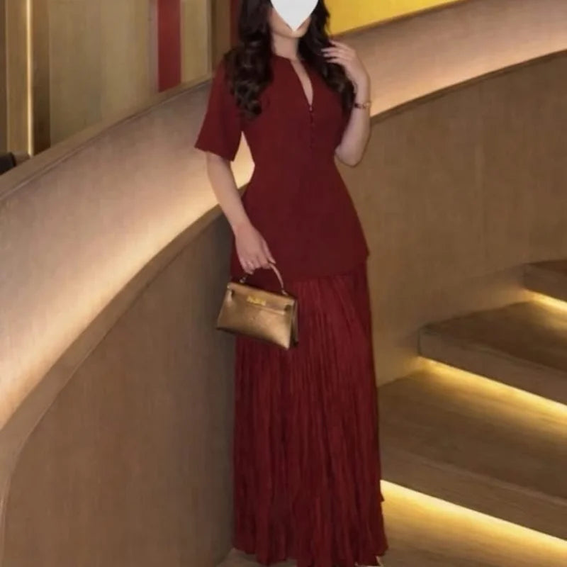 Elegant Women Patchwork Long Dress Short Sleeve O Neck Button A-Line Dresses Spring Summer Vintage Beach Vacation Casual Robes