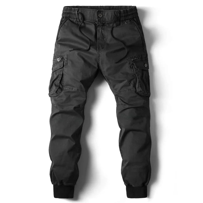 Spring Summer Men's Casual Fashion Work Pants Cuffed Multiple Pockets Slim Fit Youth Leisure Trousers Trendy Brand