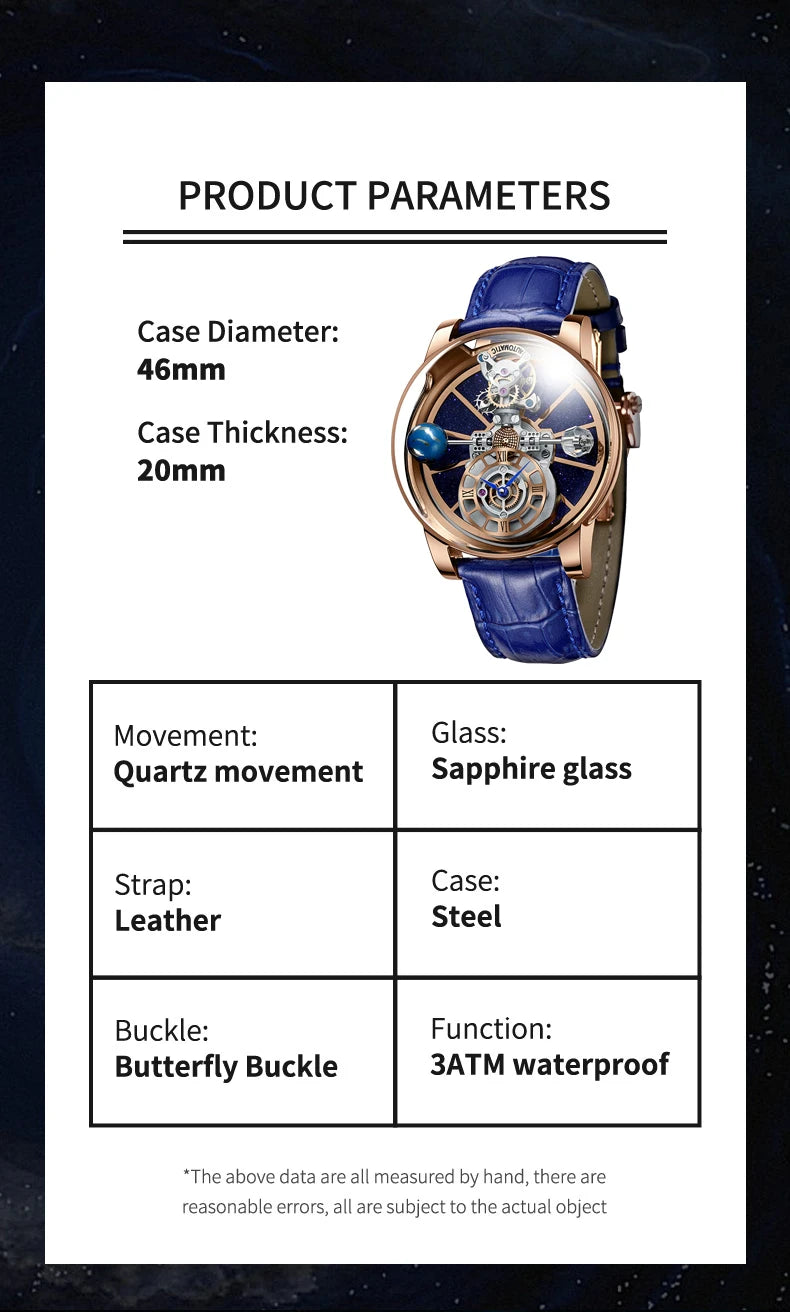 PINDU Design Watches Man Starry Sky Watch For Men Quartz Wristwatches Clock Earth Theme Design Man Watch Celestial Body Series