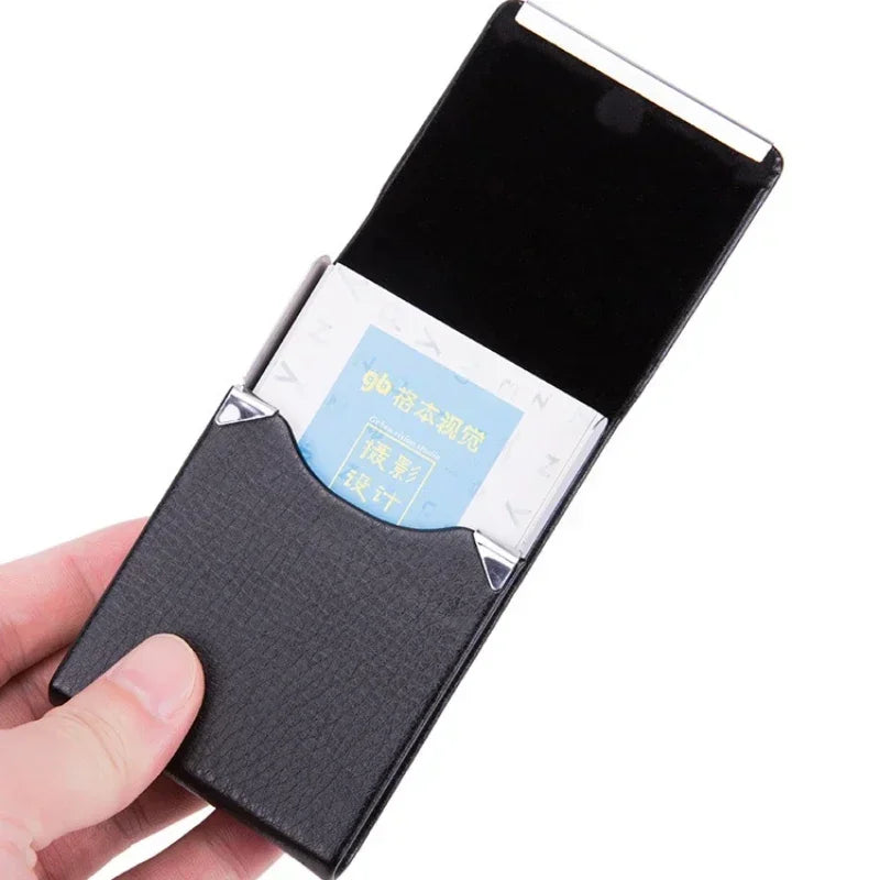 PU Leather & Metal Postcard Box Case with Magnetic Closure, Men's Business Card Holder - Pocket Card/Cigarette Organizer